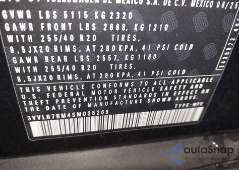 2025 Volkswagen Tiguan 2.0T Sel R-Line из США, поврежденный, VIN 3VVLR7RM4SM035269